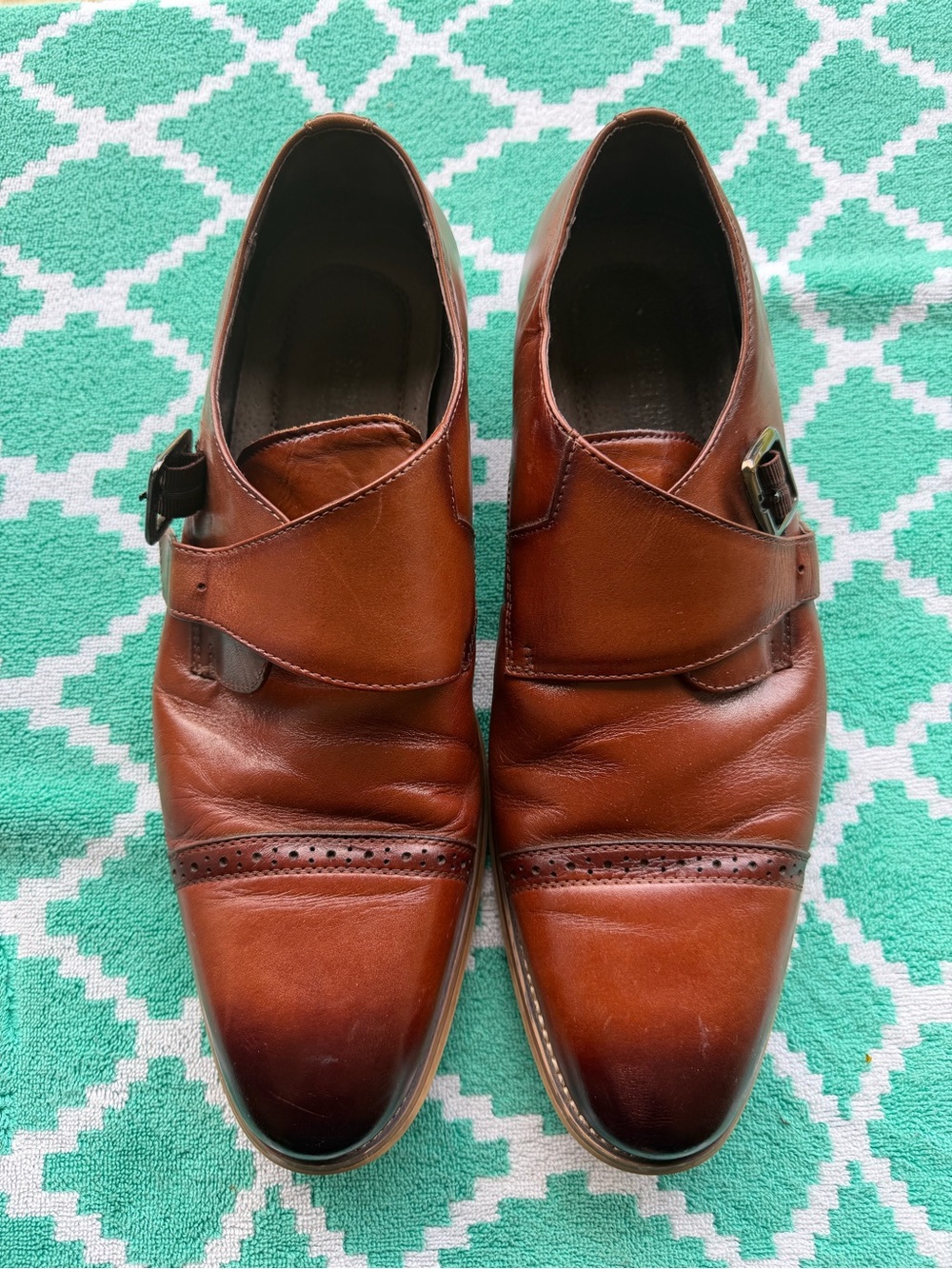 Stacy Adams Cognac Brown Leather Single Monk Strap Oxfords